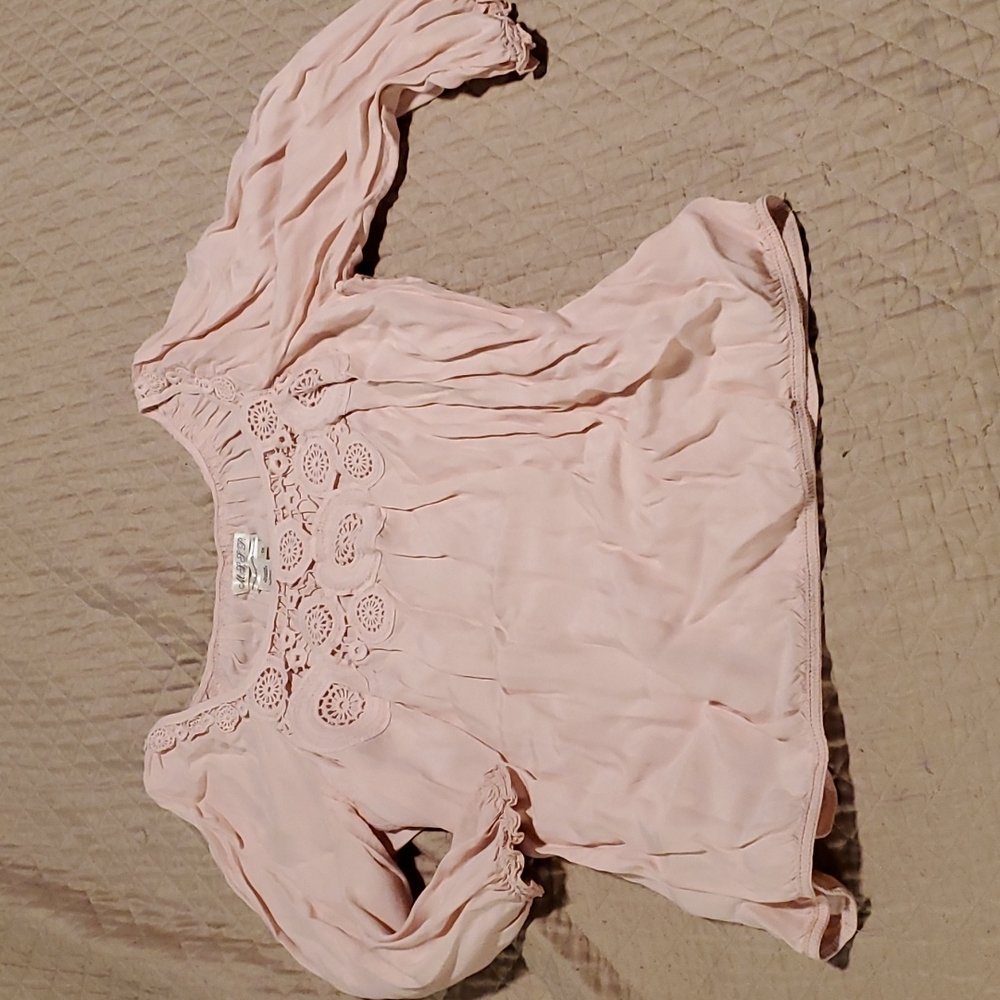 Light pink embroidered floral peasant top